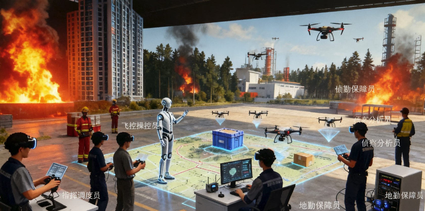 无人机火灾救援多人协同运营MR大空间实训系统