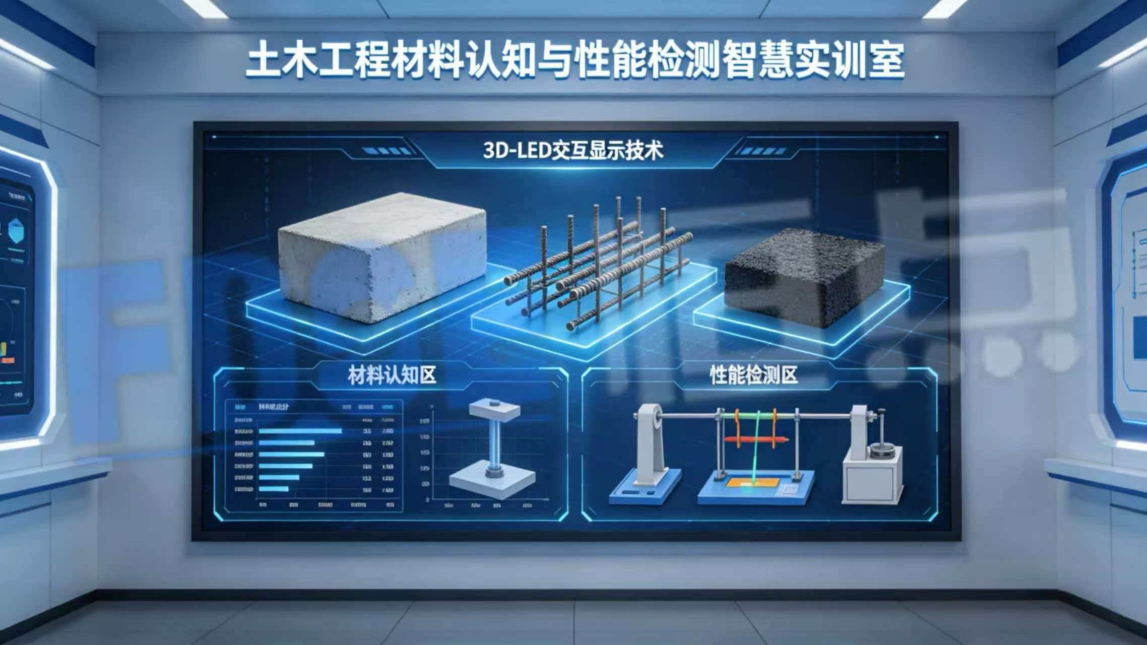 土木工程材料认知与性能检测智慧实训室3D-LED交互显示技术